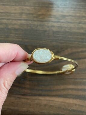 Gold Wire Wrapped White Druzy Bangle Bracelet